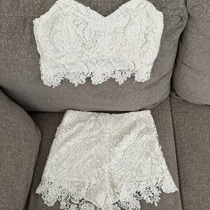 White High-Waisted Lace Chemise Shorts